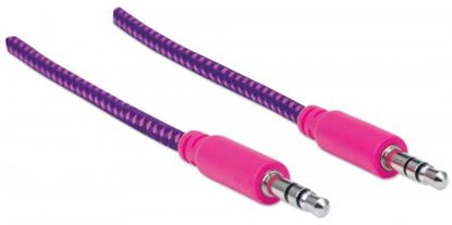 Imagen de PAQ. C/10 - MANHATTAN - CABLE STEREO M-M (IPOD A STEREO) 1.0M TEXTIL MORADO/ROSA